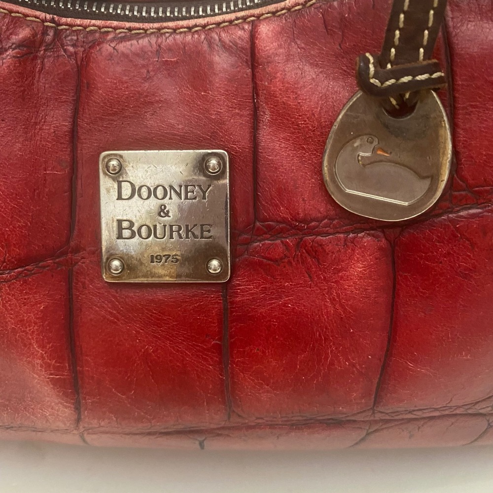 Dooney & Bourke Red Croc Embossed Leather Shoulder Bag Vintage Hobo Duck Charm
